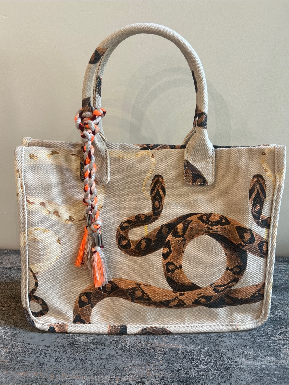 Vince Camuto rattlesnake print tote
